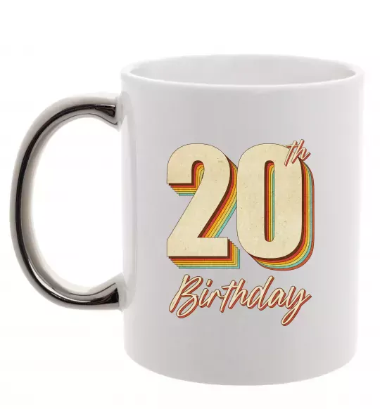 Чашка с цветной ручкой 20th Birthday Серебро фото