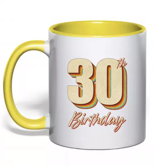 Чашка з кольоровою ручкою 30th Birthday Сонячно жовтий фото