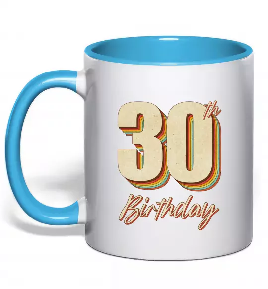 Чашка з кольоровою ручкою 30th Birthday Блакитний фото