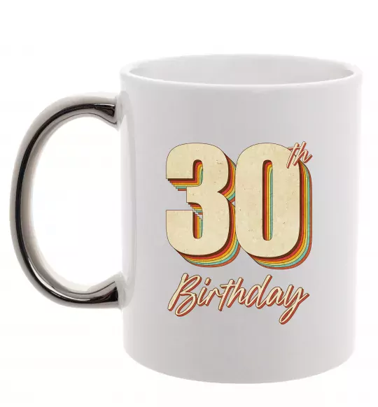 Чашка з кольоровою ручкою 30th Birthday Срібло фото