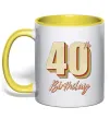 Чашка с цветной ручкой 40th Birthday Солнечно желтый фото