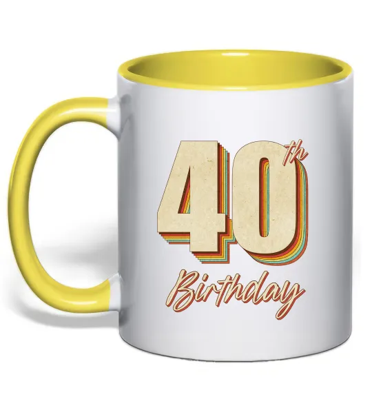 Чашка с цветной ручкой 40th Birthday Лимонный фото