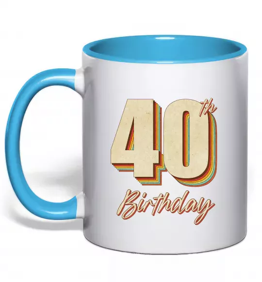 Чашка с цветной ручкой 40th Birthday Голубой фото