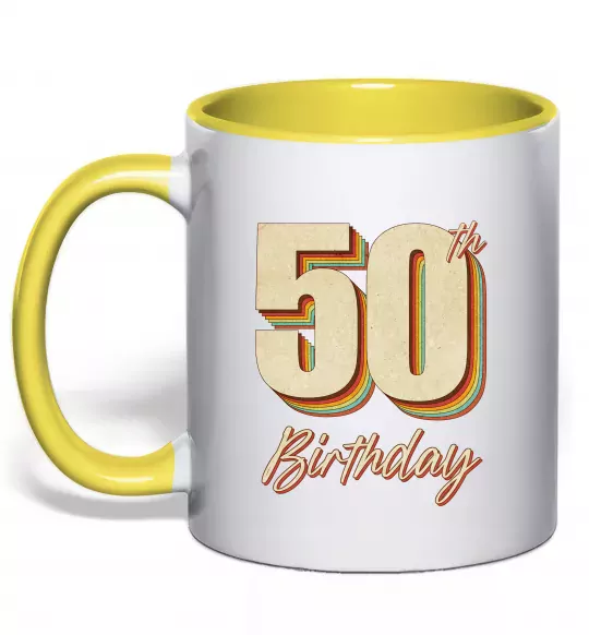 Чашка с цветной ручкой 50th Birthday Солнечно желтый фото