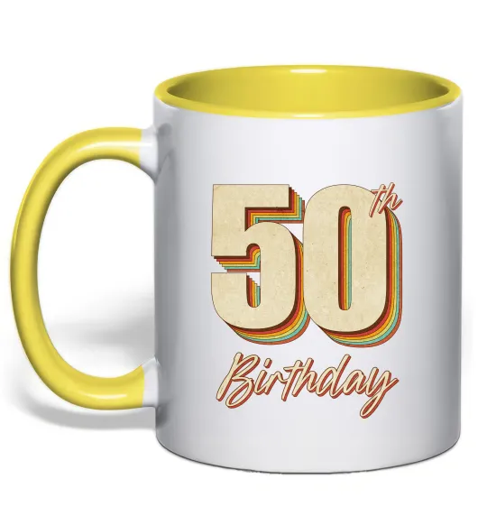 Чашка с цветной ручкой 50th Birthday Лимонный фото