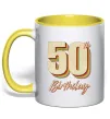 Чашка с цветной ручкой 50th Birthday Лимонный фото