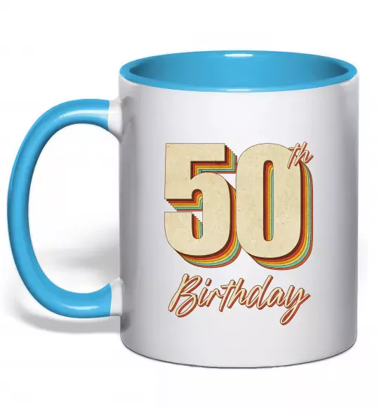 Чашка с цветной ручкой 50th Birthday Голубой фото