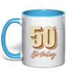 Чашка с цветной ручкой 50th Birthday Голубой фото
