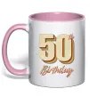 Чашка с цветной ручкой 50th Birthday Нежно розовый фото