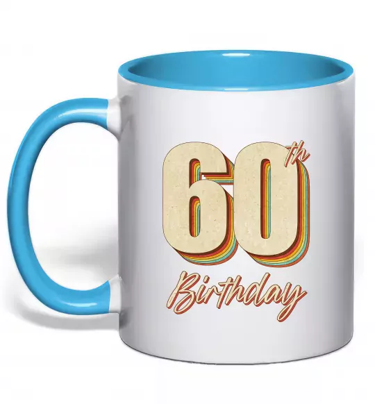 Чашка с цветной ручкой 60th Birthday Голубой фото