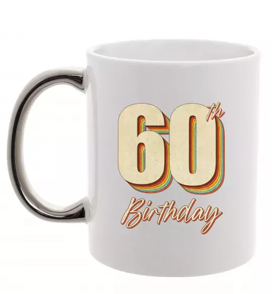 Чашка с цветной ручкой 60th Birthday Серебро фото