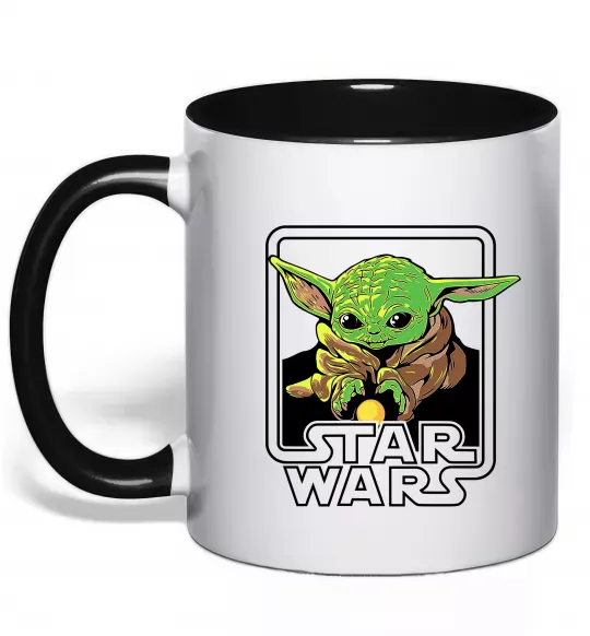 Чашка с цветной ручкой Baby Yoda Grogu Черный фото