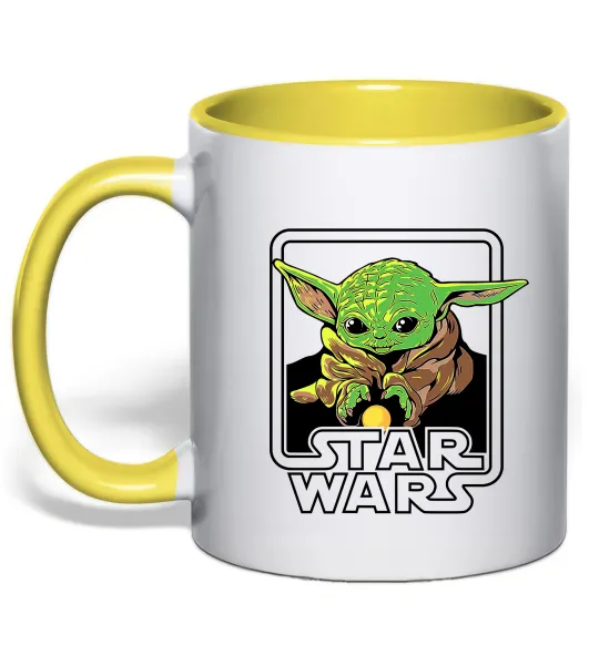 Чашка с цветной ручкой Baby Yoda Grogu Лимонный фото