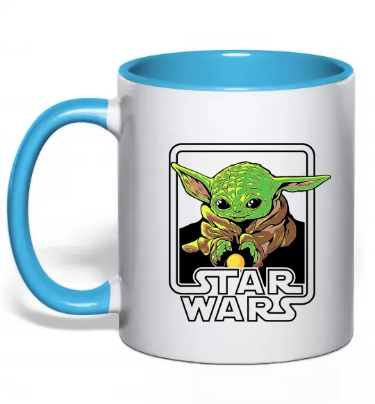 Чашка с цветной ручкой Baby Yoda Grogu Голубой фото