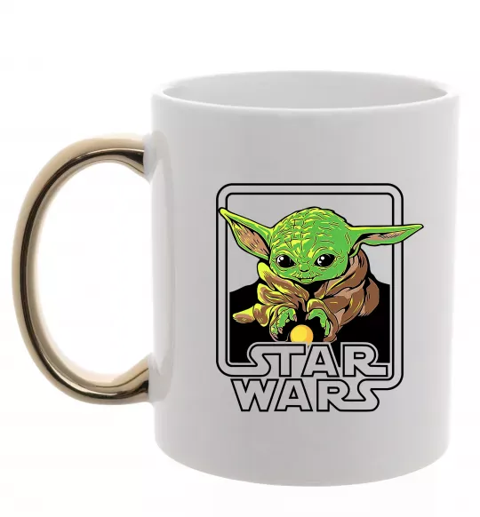 Чашка с цветной ручкой Baby Yoda Grogu Золото фото