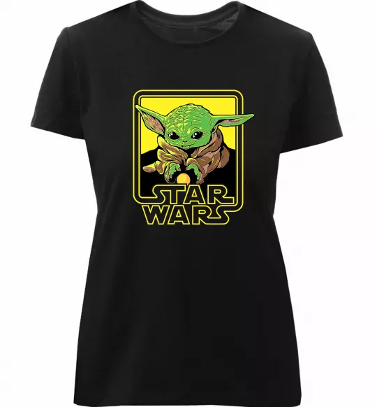 Женская премиум футболка Baby Yoda Grogu Черный фото