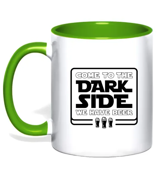 Чашка с цветной ручкой Come to the Dark side we have beer Лаймовый фото