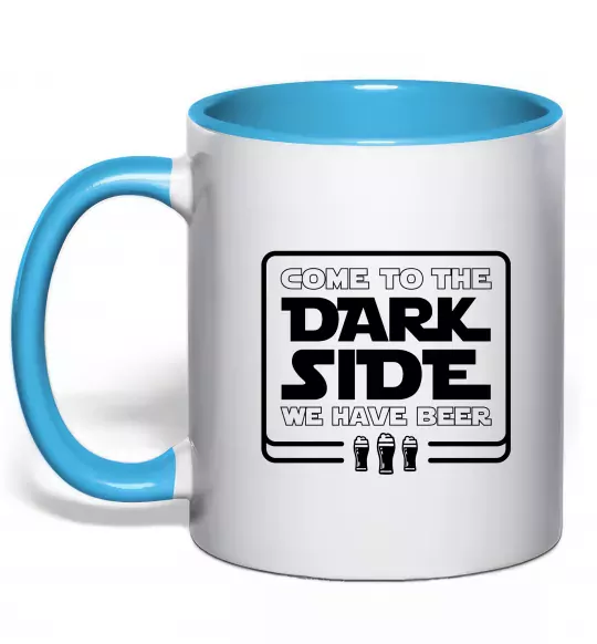 Чашка с цветной ручкой Come to the Dark side we have beer Голубой фото
