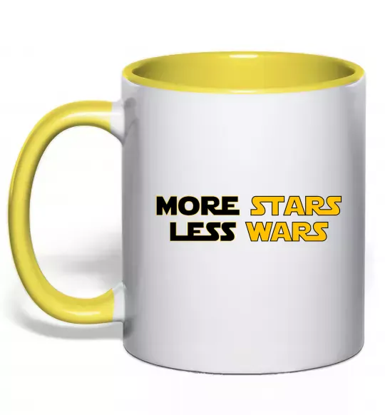 Чашка з кольоровою ручкою More stars less wars Сонячно жовтий фото