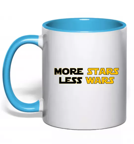 Чашка з кольоровою ручкою More stars less wars Блакитний фото