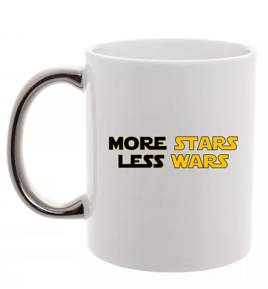 Чашка з кольоровою ручкою More stars less wars Срібло фото