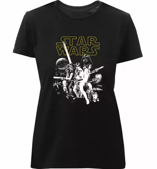 Женская премиум футболка Star Wars ретро постер Черный фото