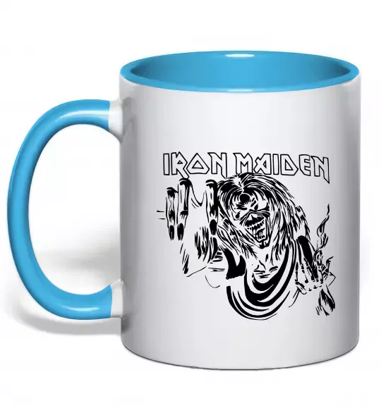 Чашка с цветной ручкой Iron Maiden малюнок Голубой фото