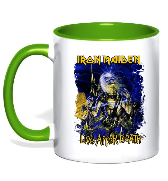 Чашка с цветной ручкой Live after death Iron Maiden Лаймовый фото