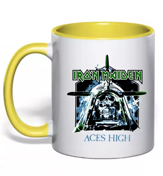 Чашка с цветной ручкой Iron Maiden Aces High Солнечно желтый фото