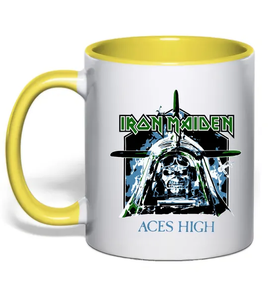 Чашка с цветной ручкой Iron Maiden Aces High Лимонный фото