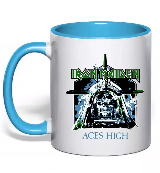 Чашка с цветной ручкой Iron Maiden Aces High Голубой фото