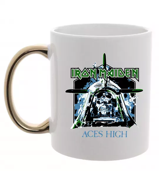 Чашка с цветной ручкой Iron Maiden Aces High Золото фото