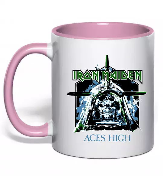 Чашка с цветной ручкой Iron Maiden Aces High Нежно розовый фото