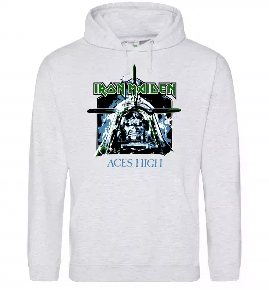 Мужская толстовка (худи) Iron Maiden Aces High Серый меланж фото