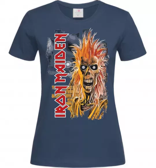 Жіноча футболка Iron Maiden вертикальний напис Темно-синій фото