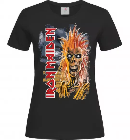 Жіноча футболка Iron Maiden вертикальний напис Чорний фото