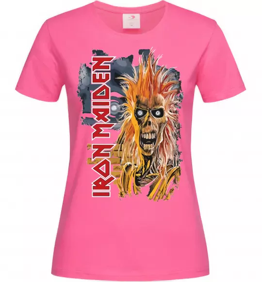 Жіноча футболка Iron Maiden вертикальний напис Яскраво-рожевий фото