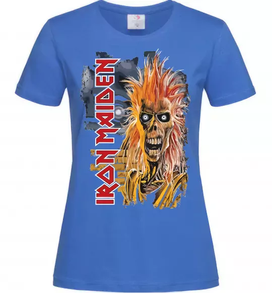 Жіноча футболка Iron Maiden вертикальний напис Яскраво-синій фото