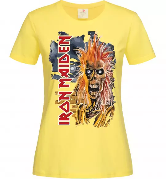 Жіноча футболка Iron Maiden вертикальний напис Лимонний фото