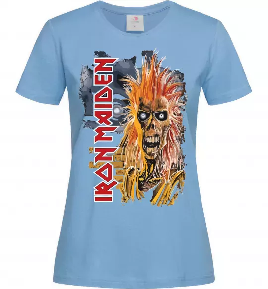 Жіноча футболка Iron Maiden вертикальний напис Блакитний фото