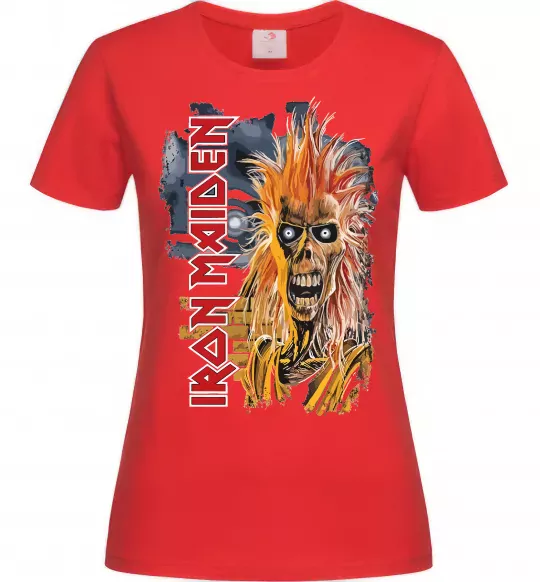 Жіноча футболка Iron Maiden вертикальний напис Червоний фото