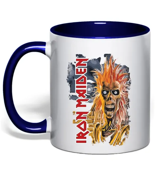 Чашка с цветной ручкой Iron Maiden вертикальний напис Глубокий темно-синий фото