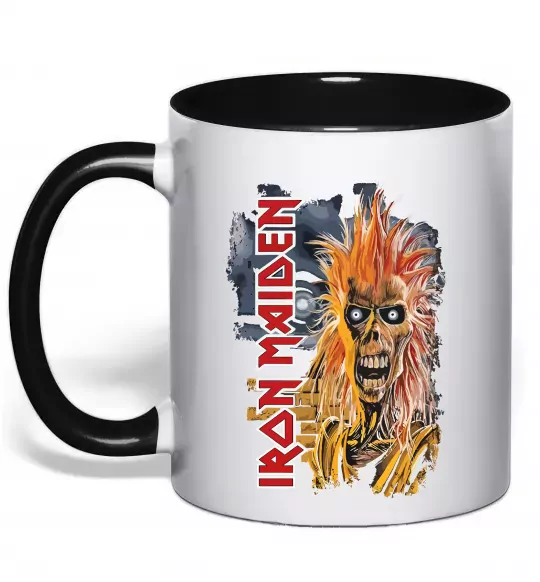 Чашка с цветной ручкой Iron Maiden вертикальний напис Черный фото