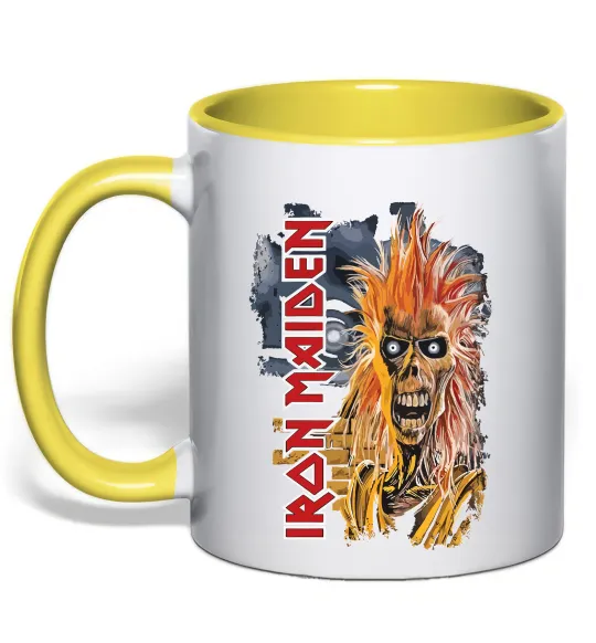Чашка с цветной ручкой Iron Maiden вертикальний напис Лимонный фото