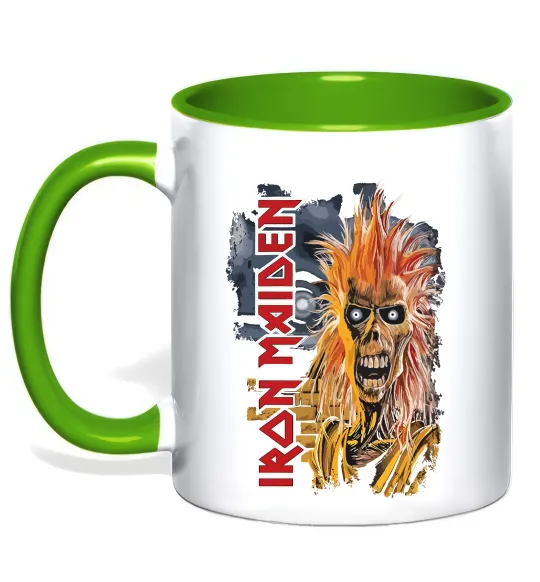 Чашка с цветной ручкой Iron Maiden вертикальний напис Лаймовый фото