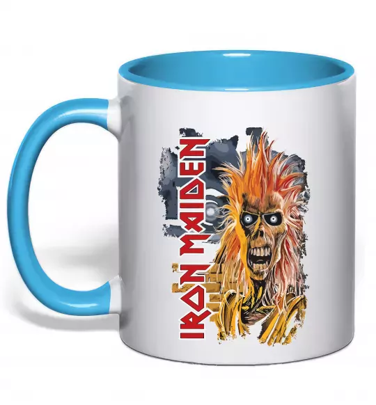 Чашка с цветной ручкой Iron Maiden вертикальний напис Голубой фото