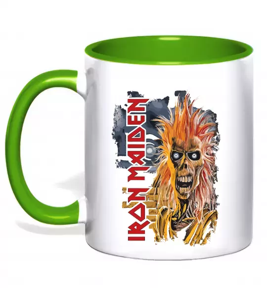 Чашка с цветной ручкой Iron Maiden вертикальний напис Зеленый фото