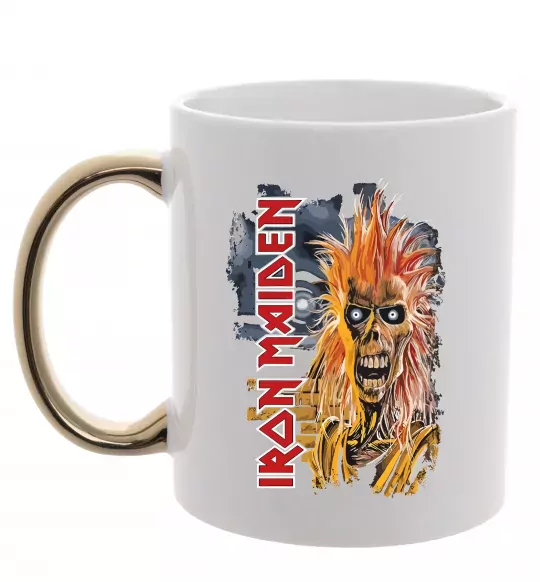Чашка с цветной ручкой Iron Maiden вертикальний напис Золото фото