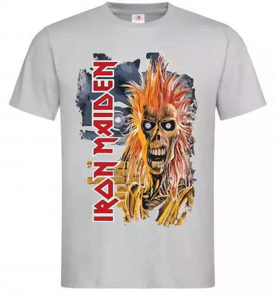 Мужская футболка Iron Maiden вертикальний напис Серый фото