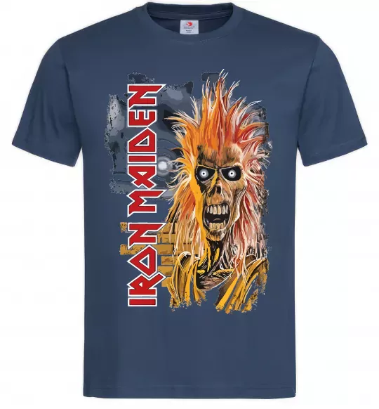 Мужская футболка Iron Maiden вертикальний напис Темно-синий фото